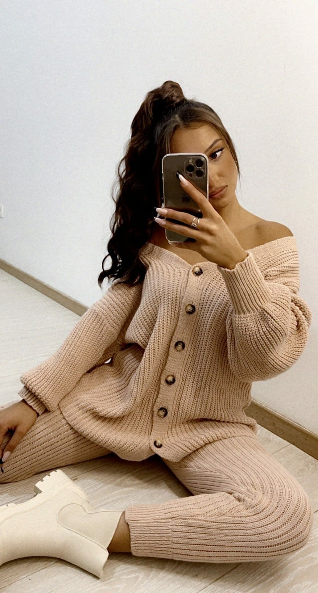 Ensemble en laine Esila vieux rose