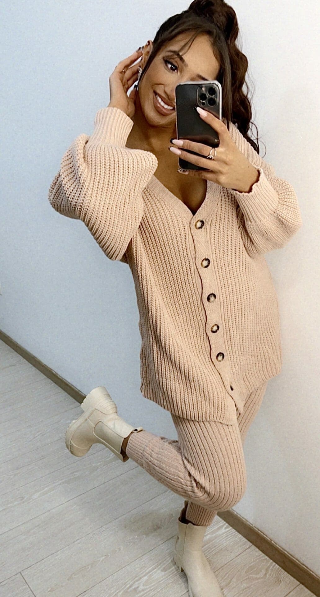 Ensemble en laine Esila vieux rose