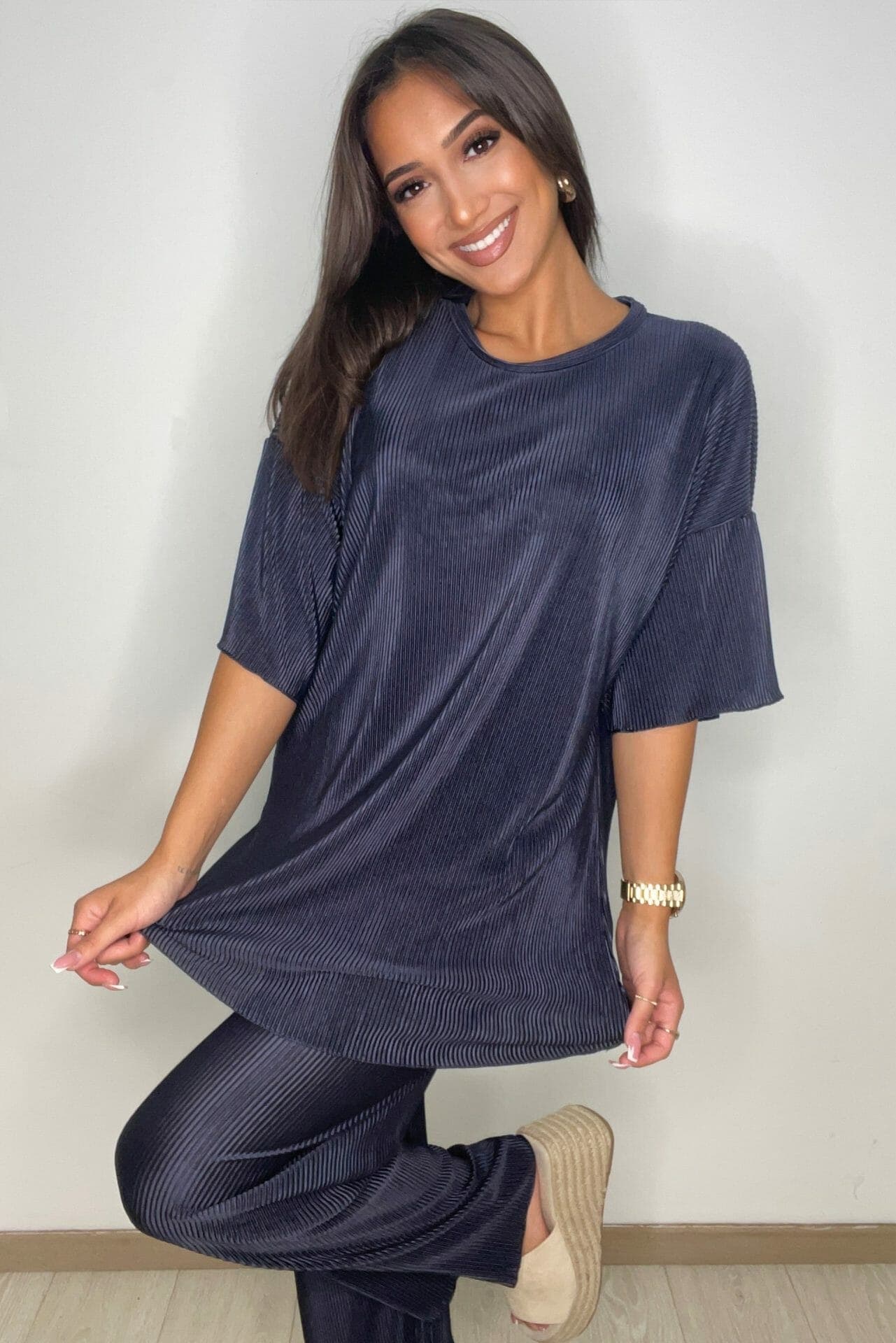 Ensemble plissé Lyra bleu cobalt